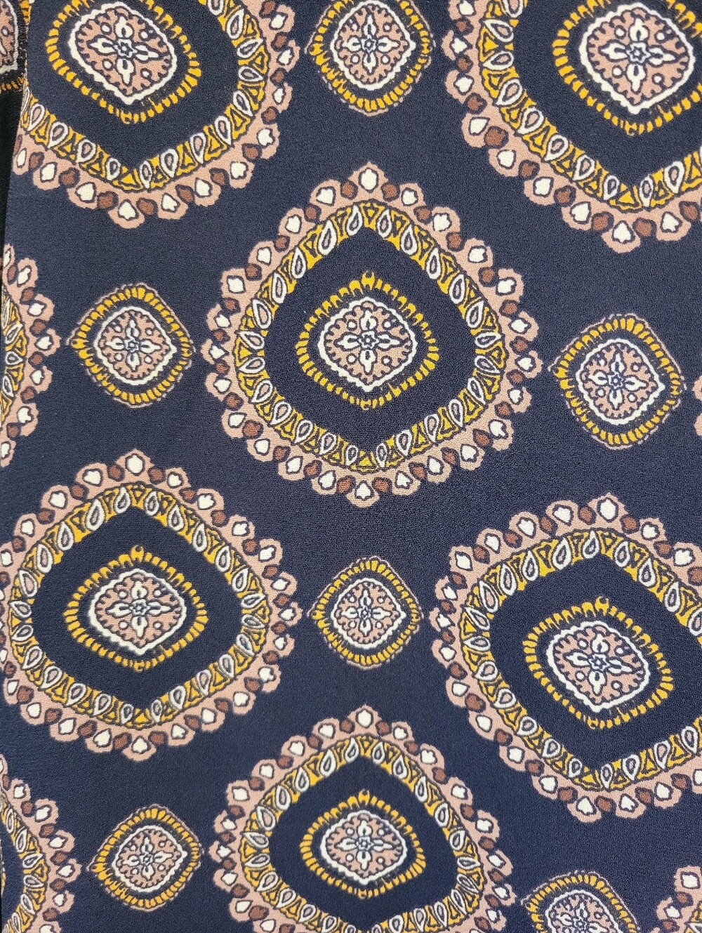 LOFT Navy Paisley-Pattern Long Sleeve Blouse with Yellow Trim - Picture 4 of 6